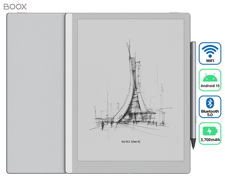 BOOX Go 10.3 Gen II e-bralnik / tablični računalnik, 10.3", 300ppi, Android, 4GB+64GB, WIFI 5, BT 5.1, 3700mAh baterija, G-senzor, zvočniki, mikrofon, USB Type-C, +pisalo InkSense Plus, bel