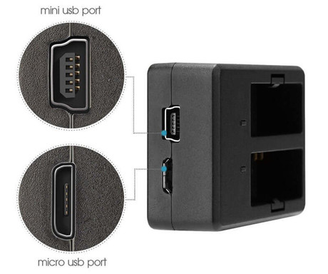 SJCAM DUAL CHARGER polnilec za baterije, za kamere serij SJ4000 / SJ5000 / M10, LED indikator, +kabel, črn