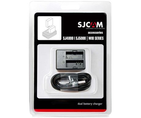 SJCAM DUAL CHARGER polnilec za baterije, za kamere serij SJ4000 / SJ5000 / M10, LED indikator, +kabel, črn