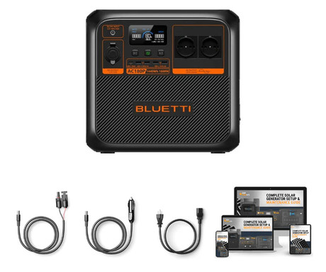 BLUETTI AC180P prenosna polnilna postaja, 1800W moč, 1440Wh baterija, polnjenje / napajanje naprav, BMS sistem, aplikacija, 2x AC, 1x DC 12V, 4x USB-A, 1x USB-C, 1x 15W Qi, zaslon, ročaj, črna
