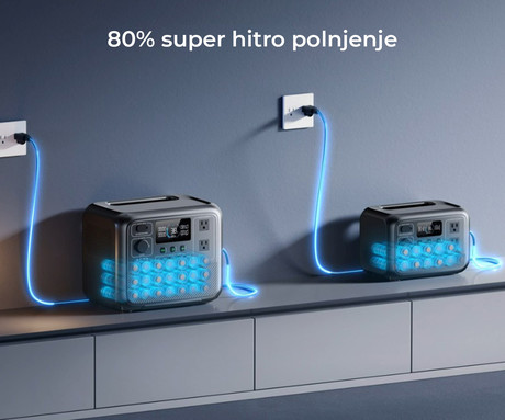 BLUETTI AC70 prenosna polnilna postaja, 1000W moč, 768Wh baterija, polnjenje / napajanje naprav, BMS sistem, aplikacija, 2x AC, 1x DC 12V, 2x USB-A, 2x USB-C, zaslon, ročaj, črna