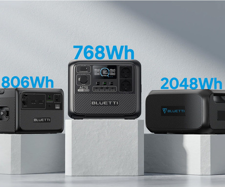 BLUETTI AC70 prenosna polnilna postaja, 1000W moč, 768Wh baterija, polnjenje / napajanje naprav, BMS sistem, aplikacija, 2x AC, 1x DC 12V, 2x USB-A, 2x USB-C, zaslon, ročaj, črna