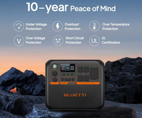 BLUETTI AC200PL prenosna polnilna postaja, 2400W moč, 2304Wh baterija, polnjenje / napajanje naprav, BMS sistem, aplikacija, 4x AC, 2x DC 48/12V, 2x USB-A, 2x USB-C, zaslon, ročaj, črna