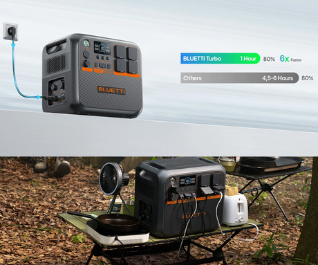 BLUETTI AC200PL prenosna polnilna postaja, 2400W moč, 2304Wh baterija, polnjenje / napajanje naprav, BMS sistem, aplikacija, 4x AC, 2x DC 48/12V, 2x USB-A, 2x USB-C, zaslon, ročaj, črna