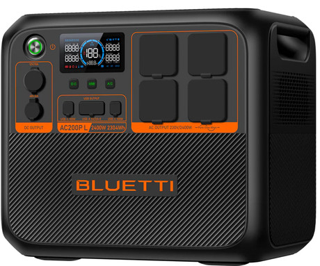 BLUETTI AC200PL prenosna polnilna postaja, 2400W moč, 2304Wh baterija, polnjenje / napajanje naprav, BMS sistem, aplikacija, 4x AC, 2x DC 48/12V, 2x USB-A, 2x USB-C, zaslon, ročaj, črna
