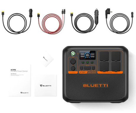 BLUETTI AC200PL prenosna polnilna postaja, 2400W moč, 2304Wh baterija, polnjenje / napajanje naprav, BMS sistem, aplikacija, 4x AC, 2x DC 48/12V, 2x USB-A, 2x USB-C, zaslon, ročaj, črna