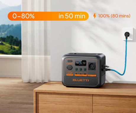 BLUETTI AC50P prenosna polnilna postaja, 700W moč, 504Wh baterija, polnjenje / napajanje naprav, AI BMS sistem, aplikacija, 1x AC, 1x DC 12V, 1x USB-A, 2x USB-C, zaslon, ročaj, črna