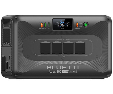 BLUETTI APEX 300 prenosna polnilna postaja, 3840W moč, 2764Wh baterija, polnjenje / napajanje naprav, AI BMS sistem, aplikacija, WIFI, Bluetooth, vojaški standard zaščite, 4x AC, zaslon, ročaji, črna