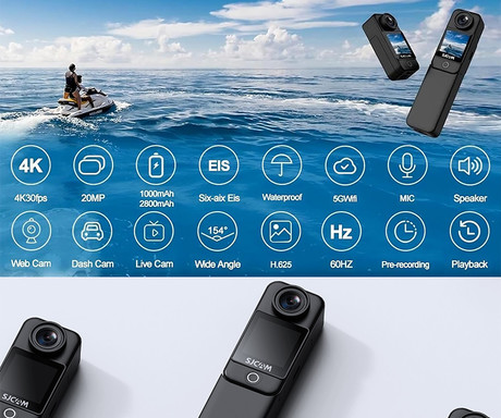 SJCAM C300 akcijska športna kamera, 4K Ultra HD, dvojni zaslon, 6-osna stabilizacija, 2x polnilna baterija, 154° snemalni kot, Dual WIFI, vodoodpornost, aplikacija, +dodatki, bela