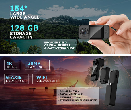 SJCAM C300 akcijska športna kamera, 4K Ultra HD, dvojni zaslon, 6-osna stabilizacija, 2x polnilna baterija, 154° snemalni kot, Dual WIFI, vodoodpornost, aplikacija, +dodatki, bela