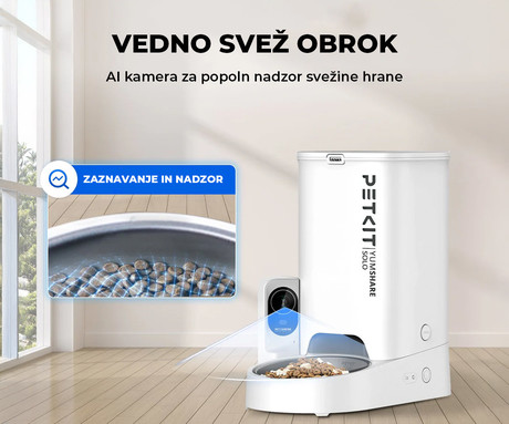 PETKIT YUMSHARE SOLO pametni dozirnik hrane, za pse / mačke, 3L prostornina, AI zaznavanje gibanja, urnik hranjenja, FHD kamera, IR Night Vision, WIFI, aplikacija, mikrofon, zvočnik, 31.6x29.6x18.6cm