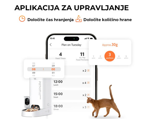 PETKIT YUMSHARE SOLO pametni dozirnik hrane, za pse / mačke, 3L prostornina, AI zaznavanje gibanja, urnik hranjenja, FHD kamera, IR Night Vision, WIFI, aplikacija, mikrofon, zvočnik, 31.6x29.6x18.6cm