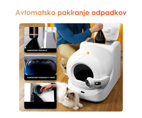PETKIT PUROBOT ULTRA pametno mačje stranišče, za vse velikosti, AI 180° kamera + zdravje, 360° varnostna zaščita, ShieldBase zasnova, QUAD nadzor vonjav, AUTO delovanje, WIFI, aplikacija, 82x61x53cm