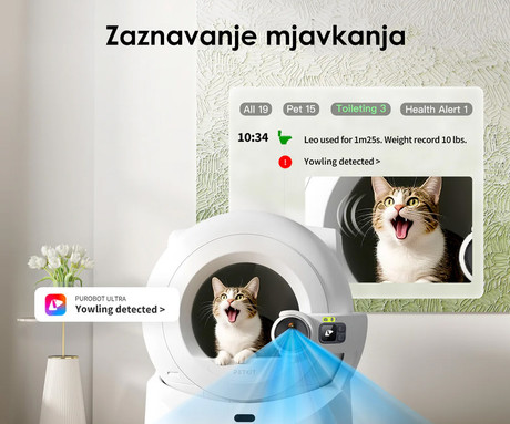 PETKIT PUROBOT ULTRA pametno mačje stranišče, za vse velikosti, AI 180° kamera + zdravje, 360° varnostna zaščita, ShieldBase zasnova, QUAD nadzor vonjav, AUTO delovanje, WIFI, aplikacija, 82x61x53cm