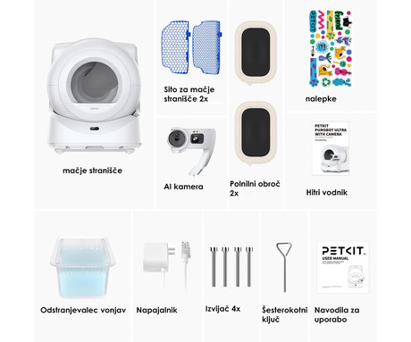 PETKIT PUROBOT ULTRA pametno mačje stranišče, za vse velikosti, AI 180° kamera + zdravje, 360° varnostna zaščita, ShieldBase zasnova, QUAD nadzor vonjav, AUTO delovanje, WIFI, aplikacija, 82x61x53cm