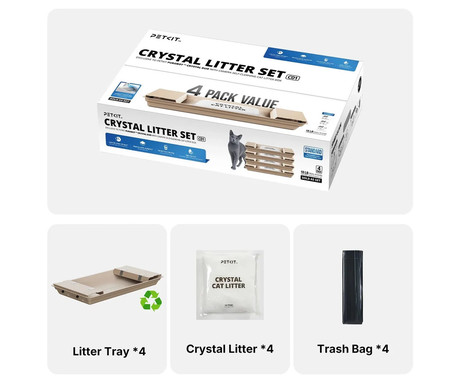 PETKIT CRYSTAL CAT LITTER komplet kristalne mačje stelje / peska, 4 vreče, 6X nadzor vonjav, hitro strjevanje, brez prahu, nelepljivi materiali