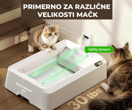 PETKIT PUROBOT CRYSTAL DUO pametno mačje stranišče, za vse velikosti, AI kamera + zdravje, varnostni senzorji, 2-stransko grabljenje, Double nadzor vonjav, tiho delovanje, WIFI, aplikacija, 82x51x33cm