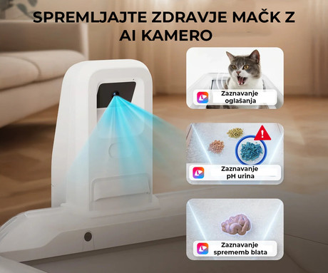 PETKIT PUROBOT CRYSTAL DUO pametno mačje stranišče, za vse velikosti, AI kamera + zdravje, varnostni senzorji, 2-stransko grabljenje, Double nadzor vonjav, tiho delovanje, WIFI, aplikacija, 82x51x33cm