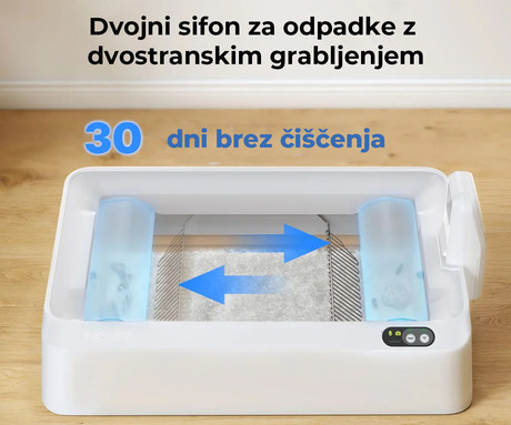 PETKIT PUROBOT CRYSTAL DUO pametno mačje stranišče, za vse velikosti, AI kamera + zdravje, varnostni senzorji, 2-stransko grabljenje, Double nadzor vonjav, tiho delovanje, WIFI, aplikacija, 82x51x33cm