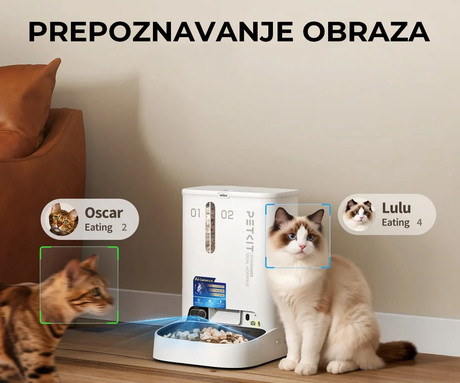 PETKIT YUMSHARE DUAL HOPPER 2 pametni dozirnik hrane, za pse / mačke, 5L prostornina, AI zaznavanje, urnik hranjenja, FHD kamera, IR Night Vision, WIFI, aplikacija, mikrofon, zvočnik, 36x29x25cm