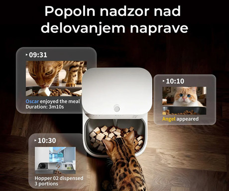 PETKIT YUMSHARE DUAL HOPPER 2 pametni dozirnik hrane, za pse / mačke, 5L prostornina, AI zaznavanje, urnik hranjenja, FHD kamera, IR Night Vision, WIFI, aplikacija, mikrofon, zvočnik, 36x29x25cm