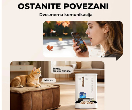 PETKIT YUMSHARE DUAL HOPPER 2 pametni dozirnik hrane, za pse / mačke, 5L prostornina, AI zaznavanje, urnik hranjenja, FHD kamera, IR Night Vision, WIFI, aplikacija, mikrofon, zvočnik, 36x29x25cm