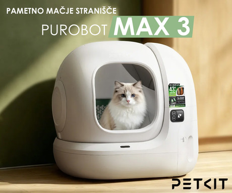 PETKIT PUROBOT MAX 3 pametno mačje stranišče, za vse velikosti, 76L prostornina, 360° varnostna zaščita, ShieldBase Leak-Guard zasnova, QUAD nadzor vonjav, tiho delovanje, WIFI, aplikacija, 62x54x55cm