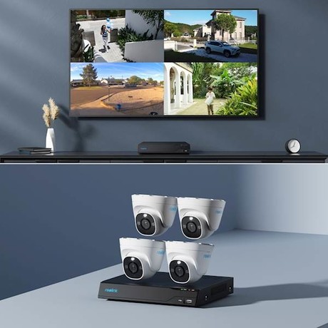 Reolink NVS8-8MD4 IP varnostni komplet, 4x kamera, 1x snemalna enota, 8MP 4K Ultra HD, POE, AI zaznavanje, Night Vision, aplikacija, dvosmerna komunikacija, pametni alarm, IP67 vodoodpornost