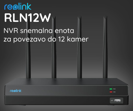 Reolink NVS12W snemalna enota, Dual WIFI 6, 2TB disk, priklop do 12 kamer, razširljiv spomin do 6TB, neprekinjeno snemanje, PoE / WiFi namestitev, črna