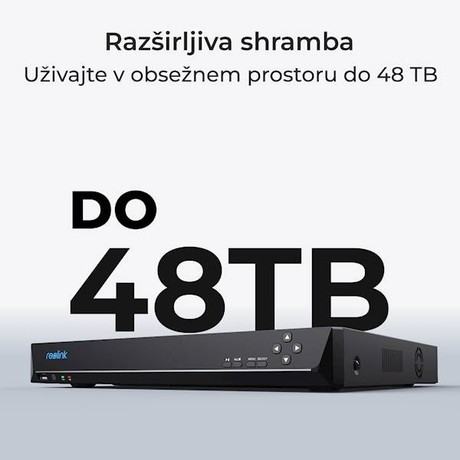 Reolink NVS36 snemalna enota, 36 kanalov, 3 trdi diski, 8 alarmnih vhodov, dvosmerni zvok, črna
