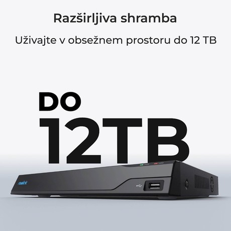 Reolink NVS8 snemalna enota, POE namestitev, priklop do 12 kamer (8x žična + 4x brezžična), spomin do 16TB, aplikacija, neprekinjeno snemanje, 8x PoE vhod, HDMI, VGA, LAN RJ-45, USB Type-A, AUDIO-in