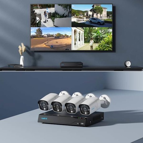 Reolink NVS8-12MB4 IP varnostni komplet, 4x kamera, 1x snemalna enota, 12MP 4K+ Ultra HD, POE, AI zaznavanje, barvni Night Vision, aplikacija, dvosmerna komunikacija, pametni alarm, IP67 vodoodpornost