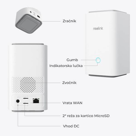 Reolink HUB 1 snemalna enota, 128GB microSD, Dual WIFI 6 namestitev, priklop do 8 kamer, spomin do 1TB, aplikacija, neprekinjeno snemanje, šifrirano lokalno shranjevanje, LAN RJ-45
