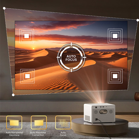 BYINTEK PLATO T5 MAX prenosni LED projektor, GoogleTV, WIFI 6, Bluetooth, 1000 ANSI lumnov, STEREO zvočniki, samodejni fokus, deljenje zaslona, max 4K UHD, USB / HDMI / AUX / RJ-45, +daljinec, bel