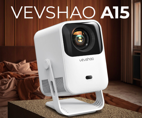 BYINTEK VEVSHAO A15 prenosni LED projektor, Android, Dual WIFI, Bluetooth, 260 ANSI lumnov, zvočnik, samodejni fokus, deljenje zaslona, max 4K UHD, USB / HDMI / AUX, +daljinec, bel