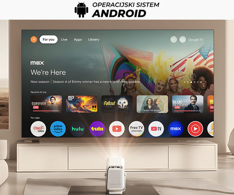 BYINTEK VEVSHAO A15 prenosni LED projektor, Android, Dual WIFI, Bluetooth, 260 ANSI lumnov, zvočnik, samodejni fokus, deljenje zaslona, max 4K UHD, USB / HDMI / AUX, +daljinec, bel