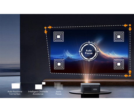 BYINTEK VEVSHAO A24 prenosni LED LCD projektor, GoogleTV, Dual WIFI, Bluetooth, 1700 ANSI lumnov, samodejni fokus, STEREO zvočniki, stojalo, max 4K UHD, USB / HDMI / AUX / RJ-45, +daljinec, črn