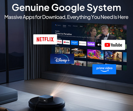 BYINTEK VEVSHAO A24 prenosni LED LCD projektor, GoogleTV, Dual WIFI, Bluetooth, 1700 ANSI lumnov, samodejni fokus, STEREO zvočniki, stojalo, max 4K UHD, USB / HDMI / AUX / RJ-45, +daljinec, črn