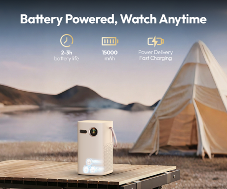 BYINTEK MAGIC X1 prenosni 3LED DLP projektor, Android TV, Dual WIFI, Bluetooth, polnilna baterija, 400 ANSI lumnov, samodejni fokus, STEREO zvočniki, max 4K UHD, USB-A / USB-C / HDMI, +daljinec, bel