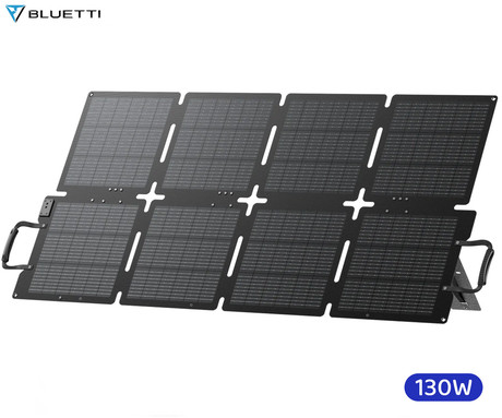 BLUETTI SORA 130 prenosni solarni panel, 130W moč, polnjenje polnilnih postaj, zložljiva oblika, stojalo, ročaj, UV odpornost, IP67 vodoodpornost, ETFE prevleka, MC4 konektor, črn