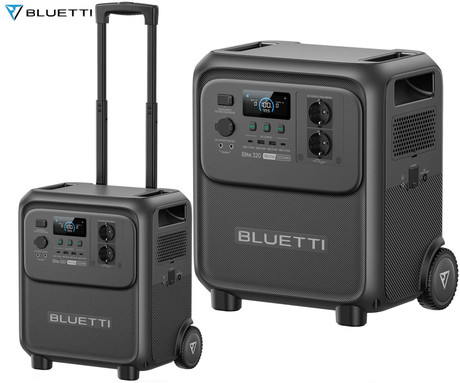 BLUETTI ELITE 320 prenosna polnilna postaja, 1800W moč, 3200Wh baterija, polnjenje / napajanje naprav, BMS sistem, TurboBoost, aplikacija, 2x AC, 1x DC 12V, 2x USB-A, 2x USB-C, zaslon, kolesa, ročaj