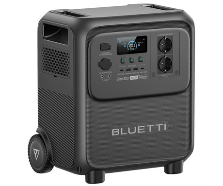 BLUETTI ELITE 320 prenosna polnilna postaja, 1800W moč, 3200Wh baterija, polnjenje / napajanje naprav, BMS sistem, TurboBoost, aplikacija, 2x AC, 1x DC 12V, 2x USB-A, 2x USB-C, zaslon, kolesa, ročaj