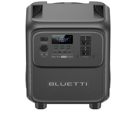 BLUETTI ELITE 320 prenosna polnilna postaja, 1800W moč, 3200Wh baterija, polnjenje / napajanje naprav, BMS sistem, TurboBoost, aplikacija, 2x AC, 1x DC 12V, 2x USB-A, 2x USB-C, zaslon, kolesa, ročaj
