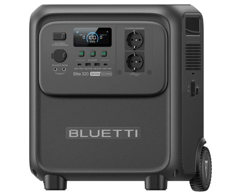 BLUETTI ELITE 320 prenosna polnilna postaja, 1800W moč, 3200Wh baterija, polnjenje / napajanje naprav, BMS sistem, TurboBoost, aplikacija, 2x AC, 1x DC 12V, 2x USB-A, 2x USB-C, zaslon, kolesa, ročaj