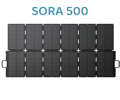 BLUETTI SORA 500 prenosni solarni panel, 500W moč, polnjenje polnilnih postaj, zložljiva oblika, stojalo, ročaj, UV odpornost, IP67 vodoodpornost, ETFE prevleka, MC4 konektor, črn