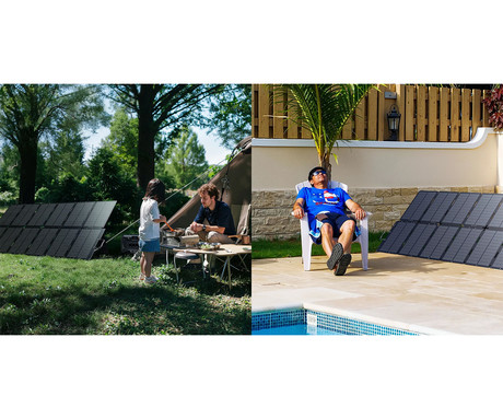 BLUETTI SORA 500 prenosni solarni panel, 500W moč, polnjenje polnilnih postaj, zložljiva oblika, stojalo, ročaj, UV odpornost, IP67 vodoodpornost, ETFE prevleka, MC4 konektor, črn