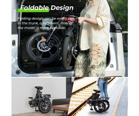 ISINWHEEL U4 električno kolo, zložljivo, 16" pnevmatike, 250W motor, 36V 10Ah 374Wh baterija, do 88km, do 25km/h, disk zavore, vzmetenje, črno