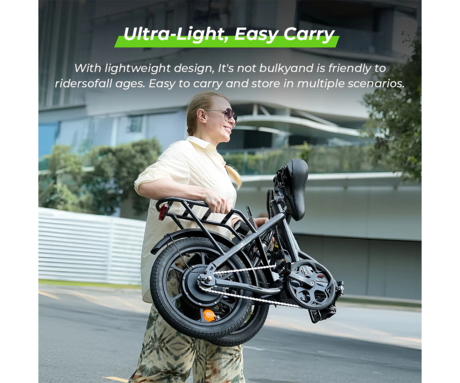 ISINWHEEL U4 električno kolo, zložljivo, 16" pnevmatike, 250W motor, 36V 10Ah 374Wh baterija, do 88km, do 25km/h, disk zavore, vzmetenje, črno