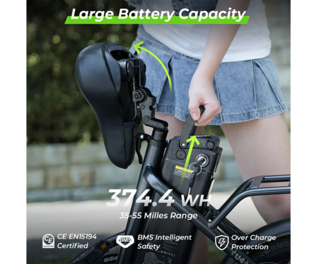 ISINWHEEL U4 električno kolo, zložljivo, 16" pnevmatike, 250W motor, 36V 10Ah 374Wh baterija, do 88km, do 25km/h, disk zavore, vzmetenje, črno