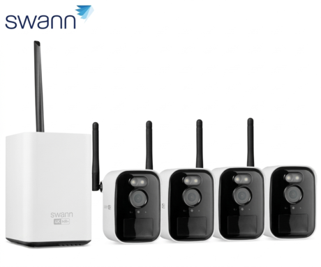 SWANN MRMINISD4 MaxRanger4K Mini brezžični varnostni sistem, 4K UHD, 4x kamera, 1x snemalna enota, WIFI HaLow, TrueDetect+, APP, Night2Day snemanje, mikrofon, zvočnik, IP66, +microSD